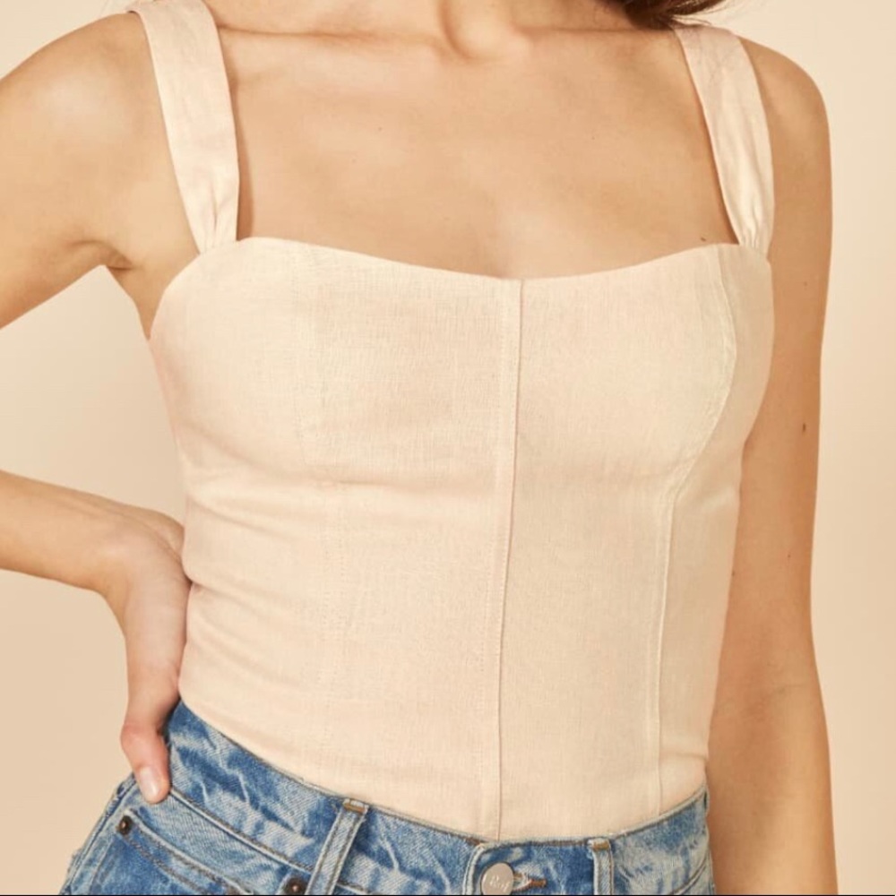 Reformation Garten Linen Top in Cream
